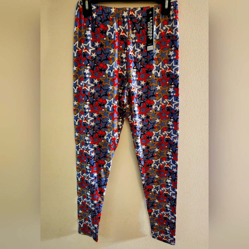 Leggings Depot - Plus Size - Red, White & Blue Stars - Polyester/Spandex NWT
